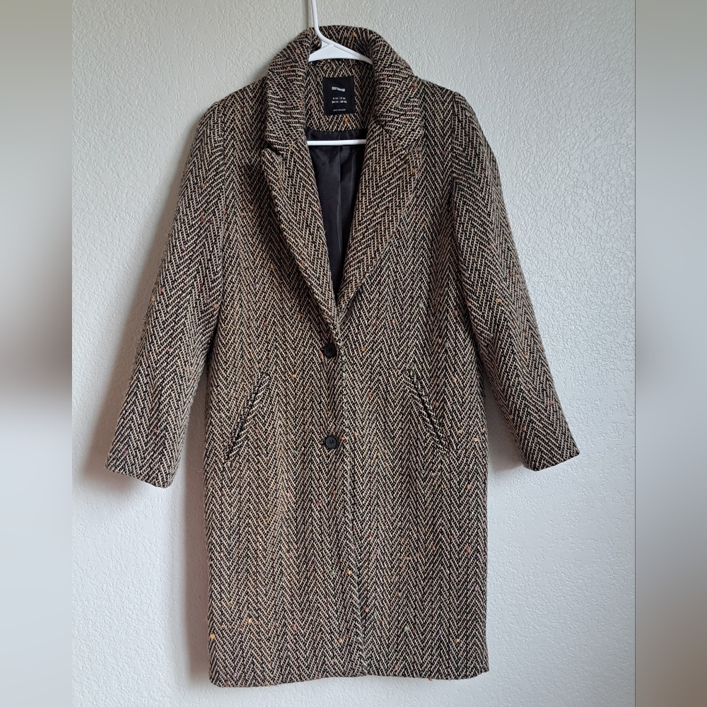 Cotton On Brown Tweed Long-lined Button Front Blazer Jacket Size 2